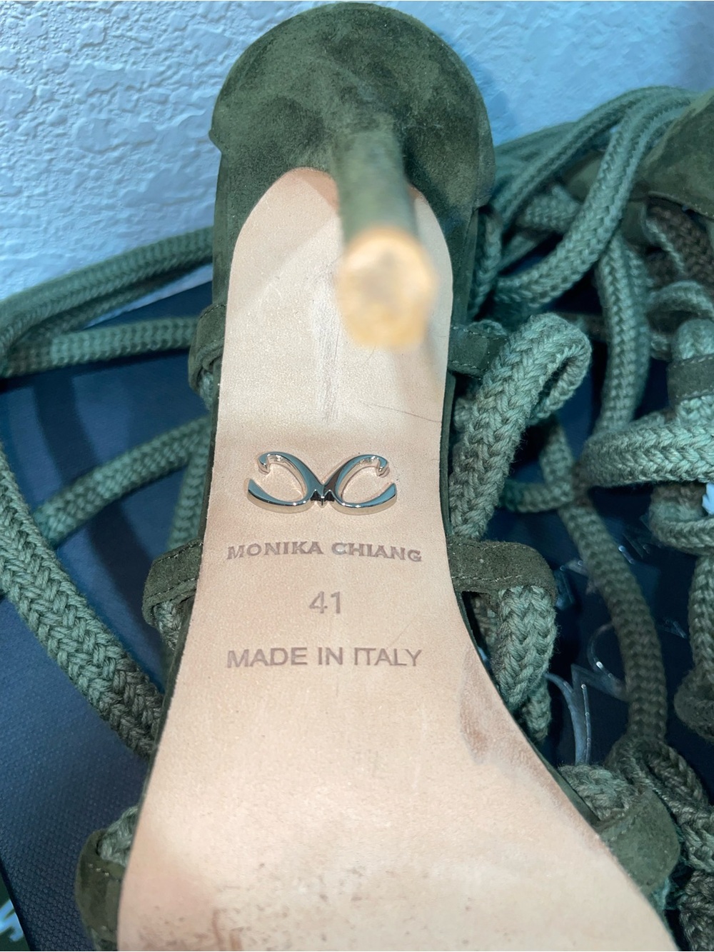 Monika Chiang Olive Green Rope Lace-Up Heels - Picture 5 of 11